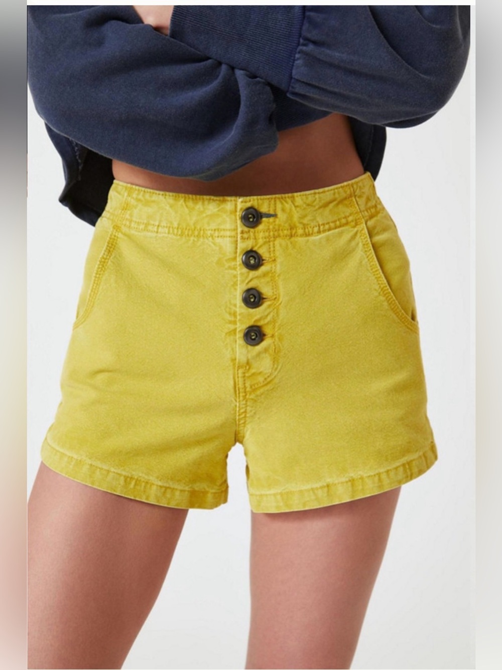 Anthropologie Pilcro Lace Up Yellow High-Waist Sailor Lace-Up Shorts Size 28